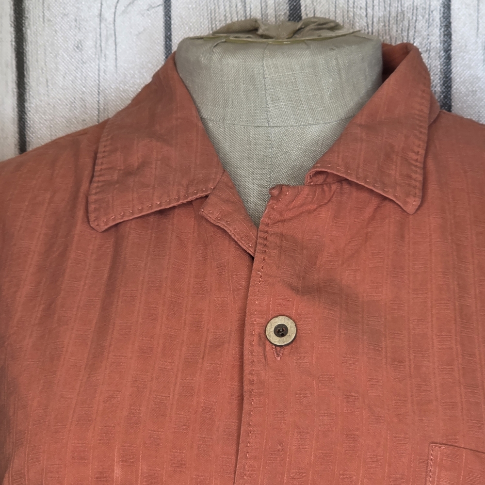 Tommy Bahama 100% Silk Orange Embroidered Pineapple Palm Tree Camp Shirt - M - Picture 5 of 13